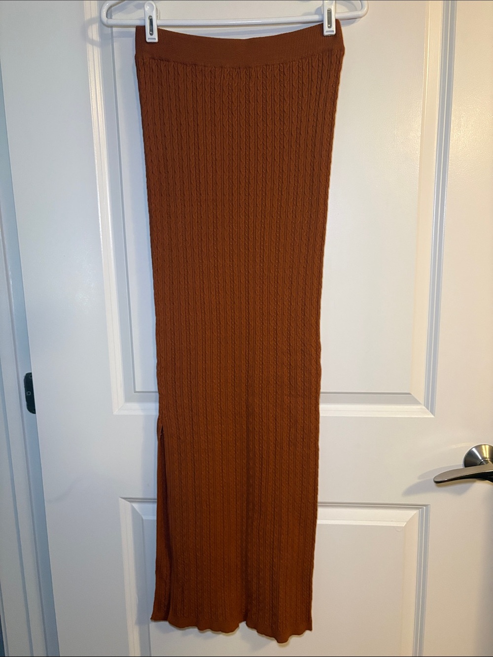 Heartloom Cable Rib Knit Maxi Skirt - Rust Brown